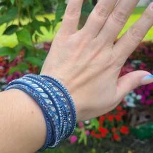 Swarovski double wrapped leather bracelets with crystals  and button closure